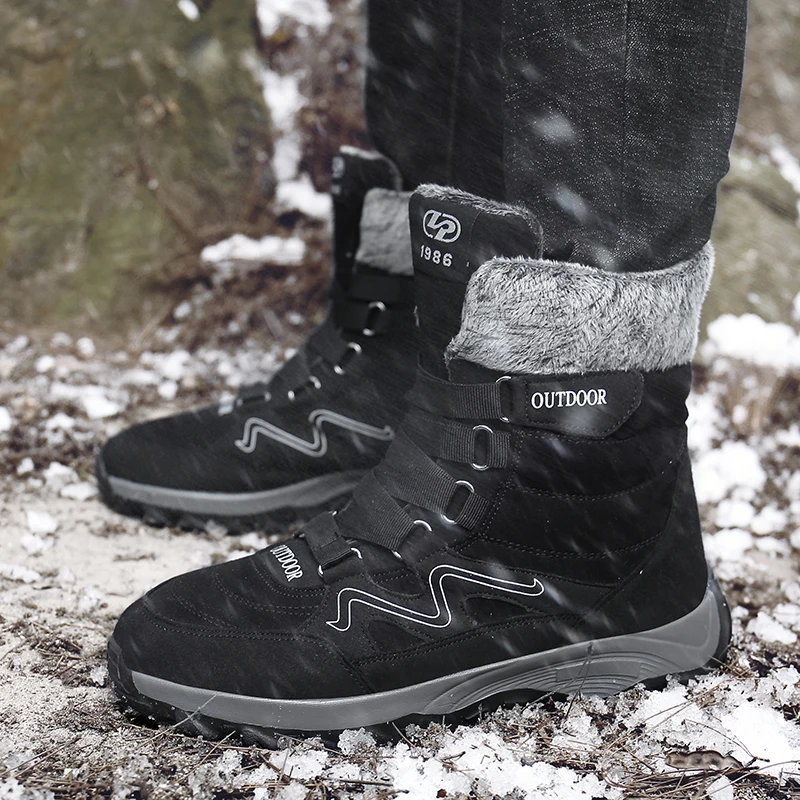 Suede Leather Men's Snow Boots Winter Warm Plush Waterproof Ankle New Arrival Big Size 46 Cotton Shoes | Обувь