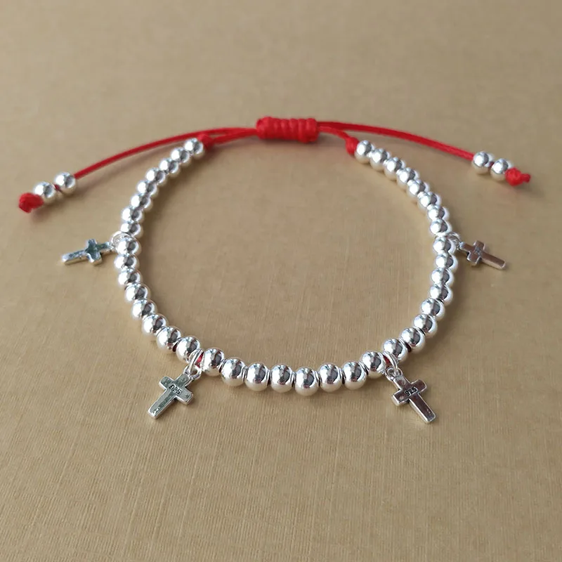 Настоящее 925 пробы Серебряный браслет ручной работы Вощеная Веревка амулет в