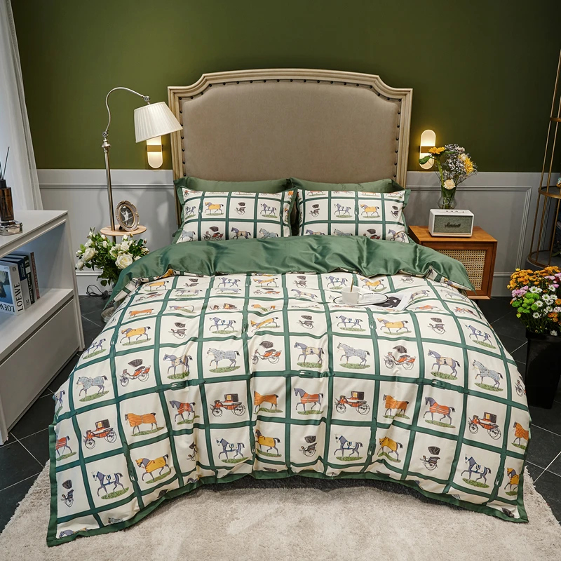 

600TC Luxury European Egyptian Cotton Bedding Sets Duvet Cover Pillowcase Flat Sheet Set Digital Printing Queen King Size #sw