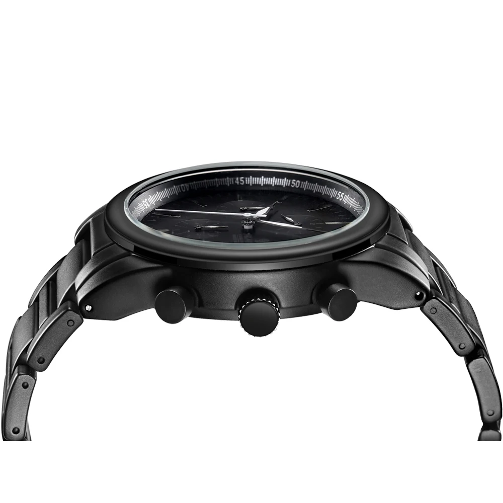 

Black Quartz Watches with Auto Date Big Face 43MM Waterproof Luminous Hands Chronograph Men Wristwatches Tungsten Steel Strap