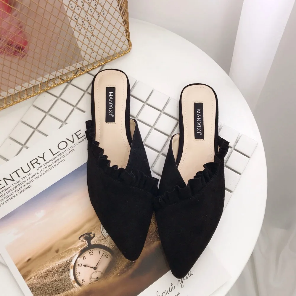 

Summer Women Mules Slippers Flats With Pointed Toe Fashion Outside Sandals Shoes Women Casual Slippers Beach Shoes Flip Flops