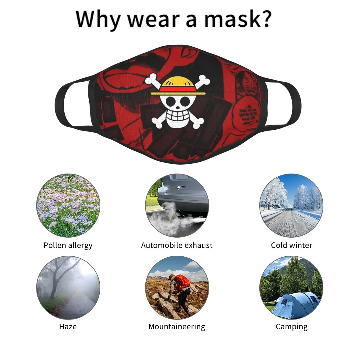 

One Piece Pirate Flag Reusable Face Mask Anti Haze Dustproof Mask Protection Mask Respirator Mouth Muffle