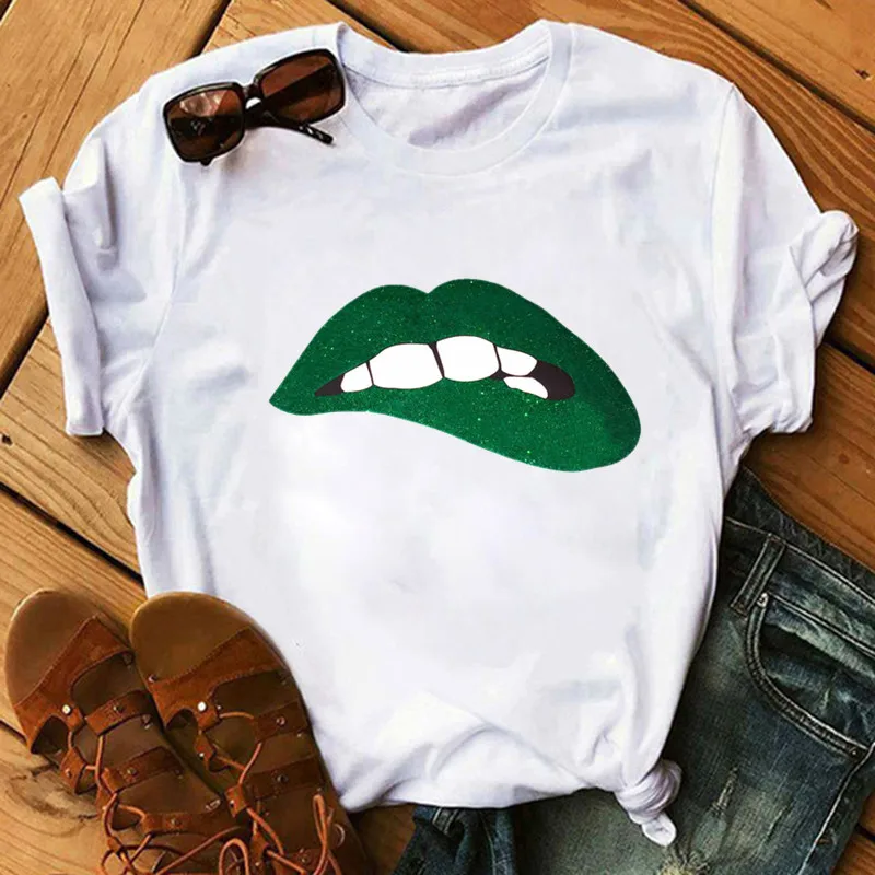 

New Women Summer Tops Tees Sexy Red Lips Printed T Shirt Casual Short Sleeve Brand Fashion Round Neck Soft Tshirt