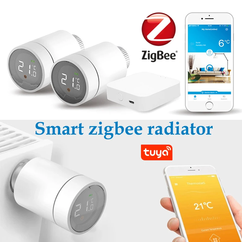 

Термостатический привод клапана радиатора Tuya Smart ZigBee TRV, программируемый контроллер температуры, работает с Alexa Google Smart Life