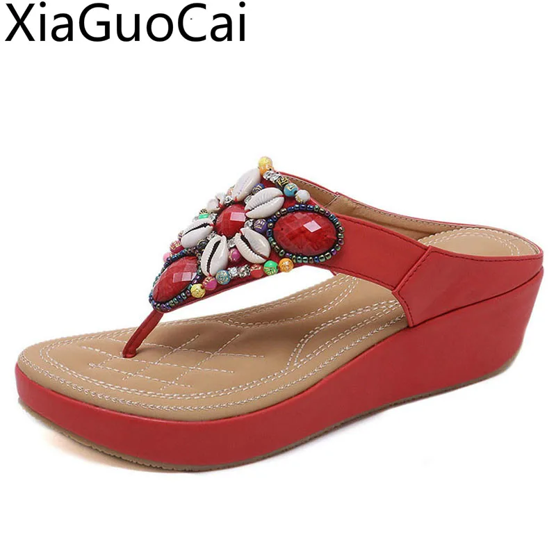 

Big 42 New Masonry Ethnic Women Wedges Slippers Beach Summer Ladies Slippers Outside Wedges Women Flip Flops