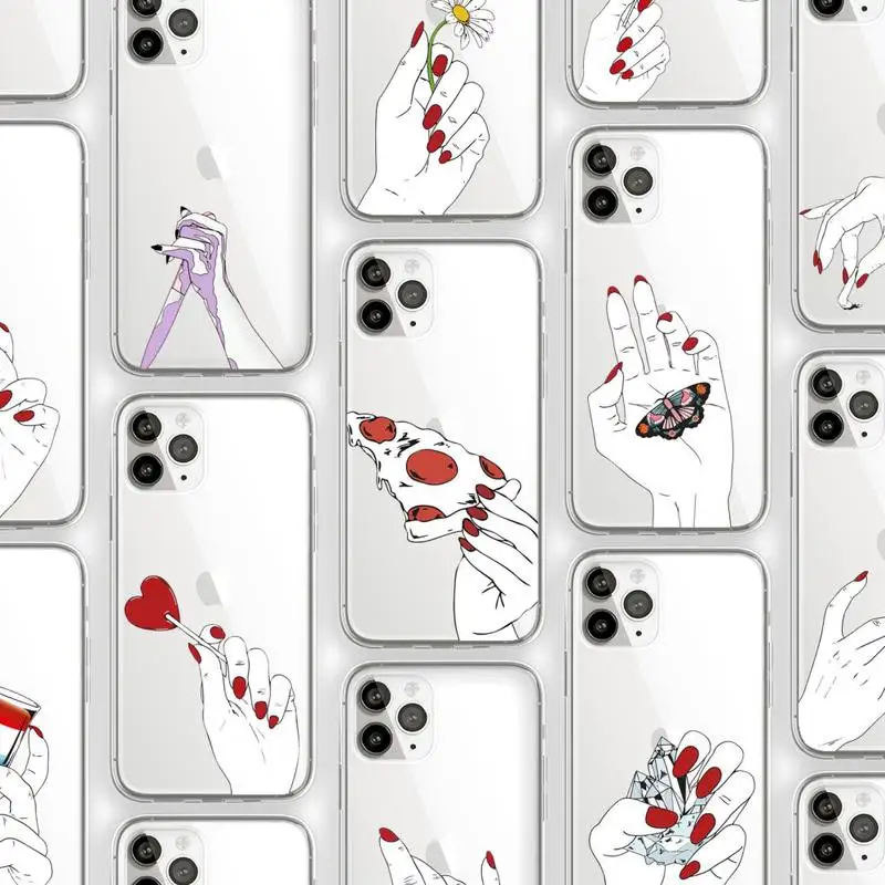 

Hand art daisy Love heart butterfly Phone Case Transparent for iPhone Samsung 11 12 6 7 8 9 30 Pro X Max XR Plus lite