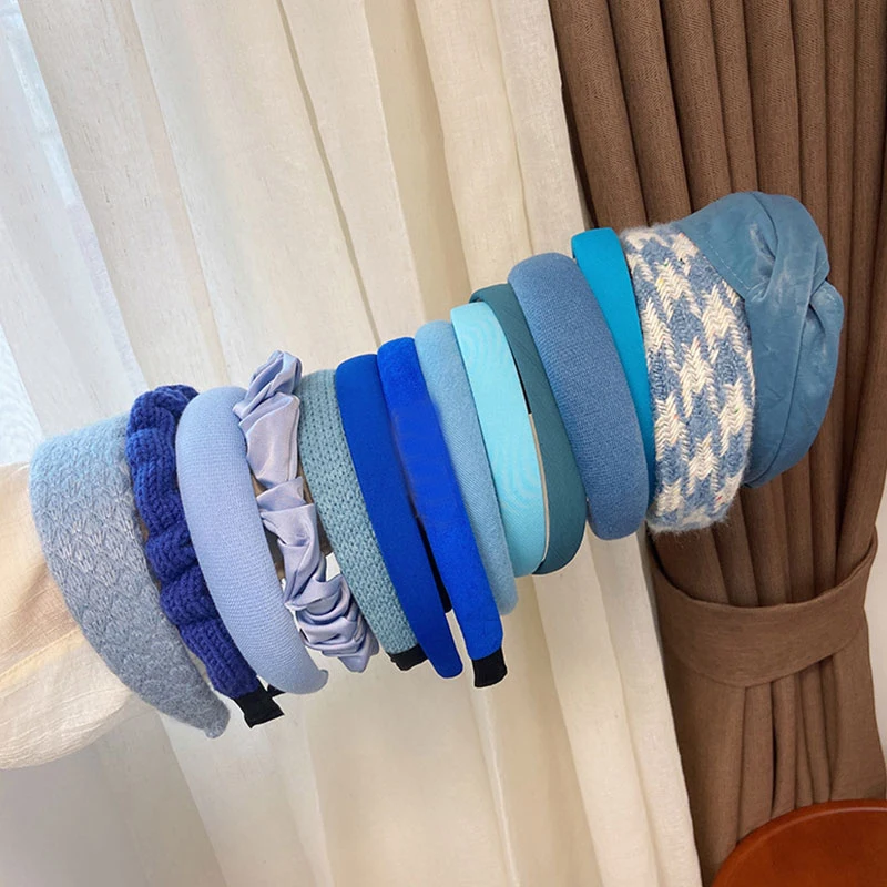 

Ободок для волос Женский трикотажный, милая мягкая повязка на голову с голубым ободом в Корейском стиле, Нескользящие аксессуары для волос ...