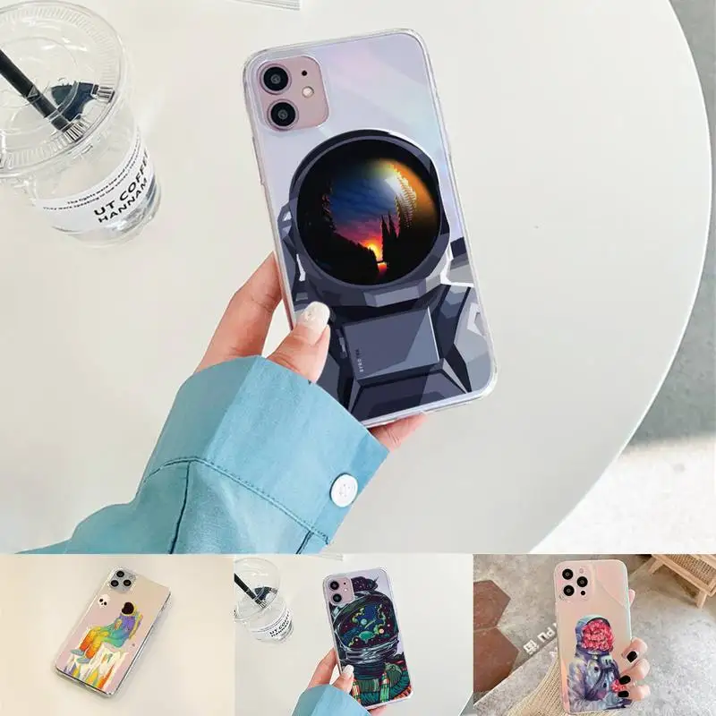 

ins romantic fantasy astronaut Phone Case for iPhone xiaomi redmi 7 8 9 11 12 10 S X XS XR MINI Pro Max Plus laser Transparent