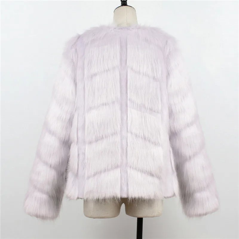 LANSHIFEI New Faux Fur Coat High Quality Fashion Slim Black Red Pink Faux Fur Jacket Fake Rabbit Fur Coat