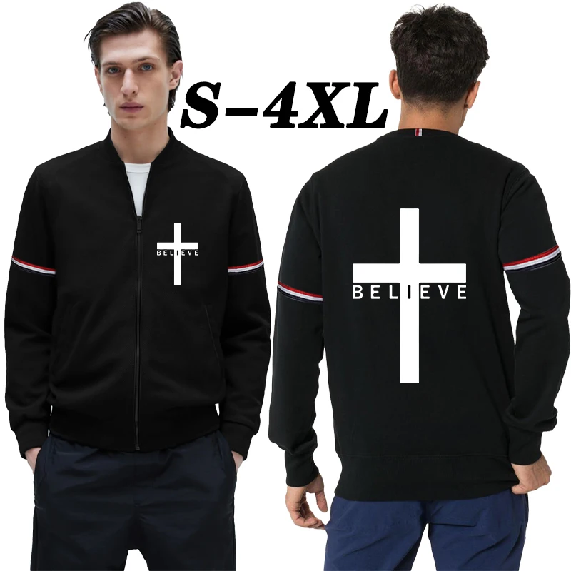

Модная мужская куртка с христианским крестом, повседневная спортивная куртка с принтом вера, куртка с воротником-стойкой и длинным рукавом ...
