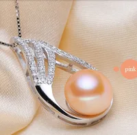 HABITOO Classic 11-12mm 100% Natural Pink Pearl Freshwater Cultured Necklace 925 Sterling Silver Chain Cubic Zircon Pendant