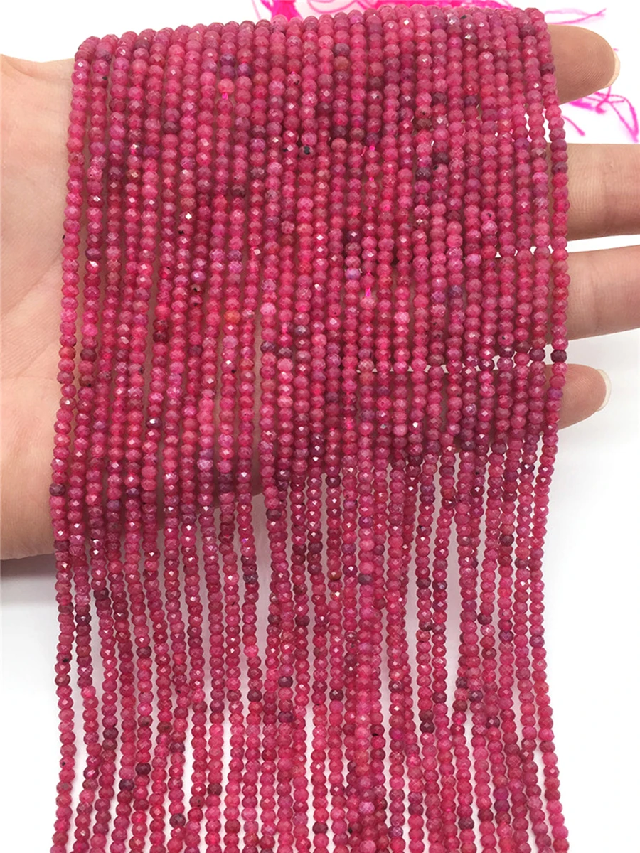 

Natural Stone Faceted Ruby Beads Small Section Loose Spacer for Jewelry Making DIY Necklace Bracelet 15'' 2x3mm 3x4mm