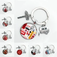 new 25mm handmade vintage london bus pendant keychain keychain round glass cabochon bus pattern charm key ring for friends holid
