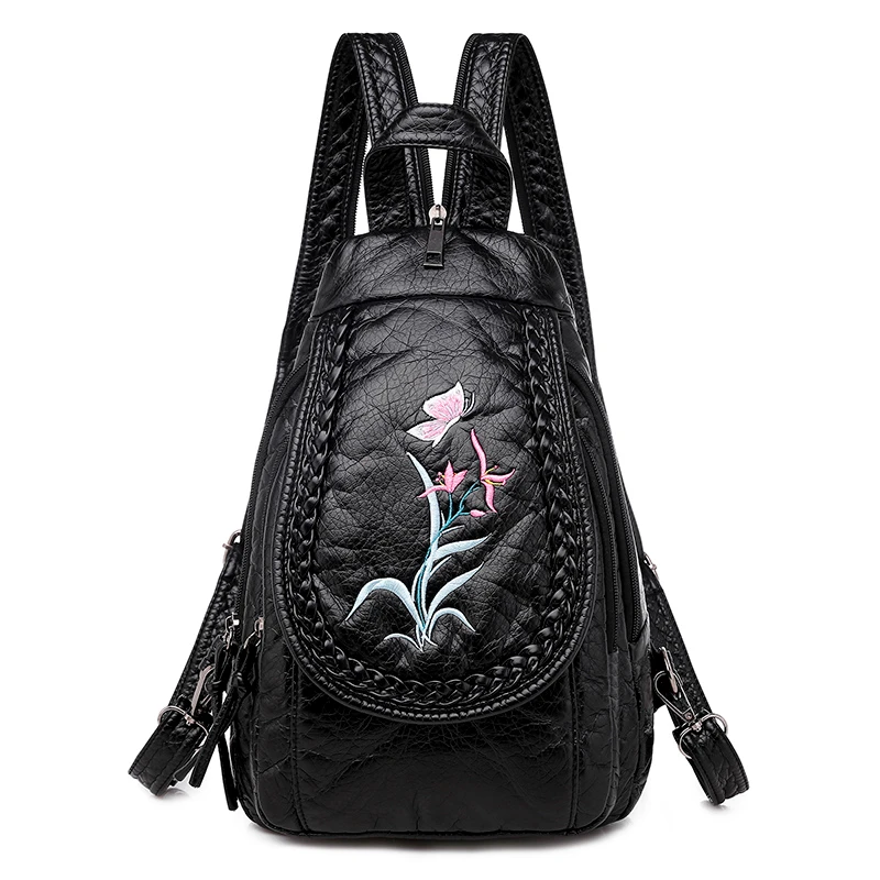 

Женский рюкзак 3-в-1 из мягкой кожи, нагрудная сумка с вышивкой и цветами, женский рюкзак
