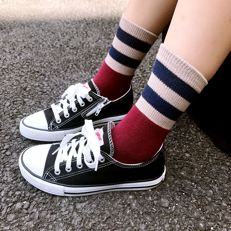 Woman Solid Striped Cotton Socks Girls Stripes White Sport Socks Warm Winter Short Sock Grey Ankle Socks Crew Socks 5 Pairs/ lot