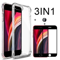 3-in-1 capa  glass airbag case for iphone 2020 soft clear anti-shock phone cover for iphone se2 iphonese 2020 coque etui