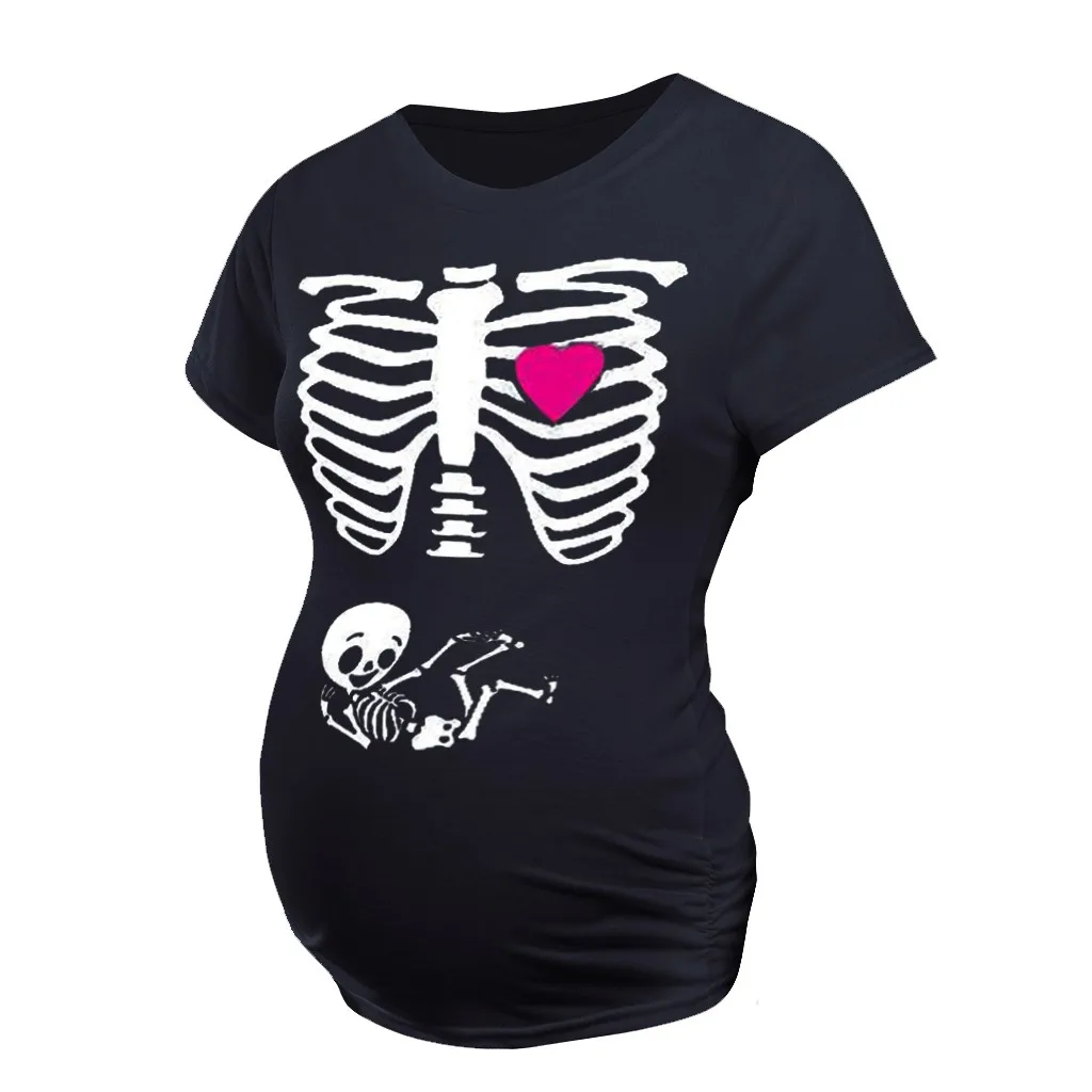 

Women Maternity Short Sleeve Skeleton Print Tops T-shirt Pregnant Casual Clothes Zwangerschaps Kleding Hamile Giyim Women