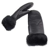 zero fish leather winter new womens genuine leather gloves rabbit fur mitten fingerless gloves thick thermal gloves