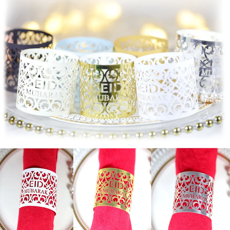 

10Pcs/lot Eid Mubarak Gold Napkin Ring Ramadan Kareem Decoration Ramadan Mubarak Muslim Islamic Festival Party DIY Decorations