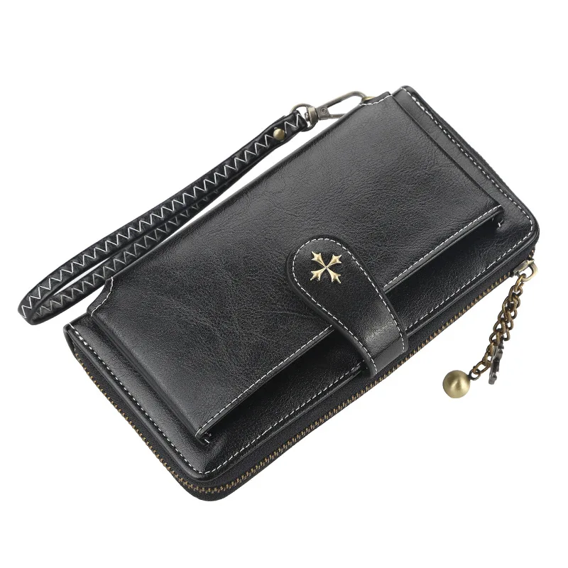 2020 New Oil Wax Leather Women Long Wallet Baellerry Brand Money Clutch Bag Zip Tassel Purses for Coin Cash Card Holders Luxury | Багаж и