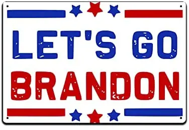 

JP's Parcels Tin Signs Man Cave Decor - Metal Sign 12 x 8 in. FJB Lets Go Brandon Red White and Blue Stars