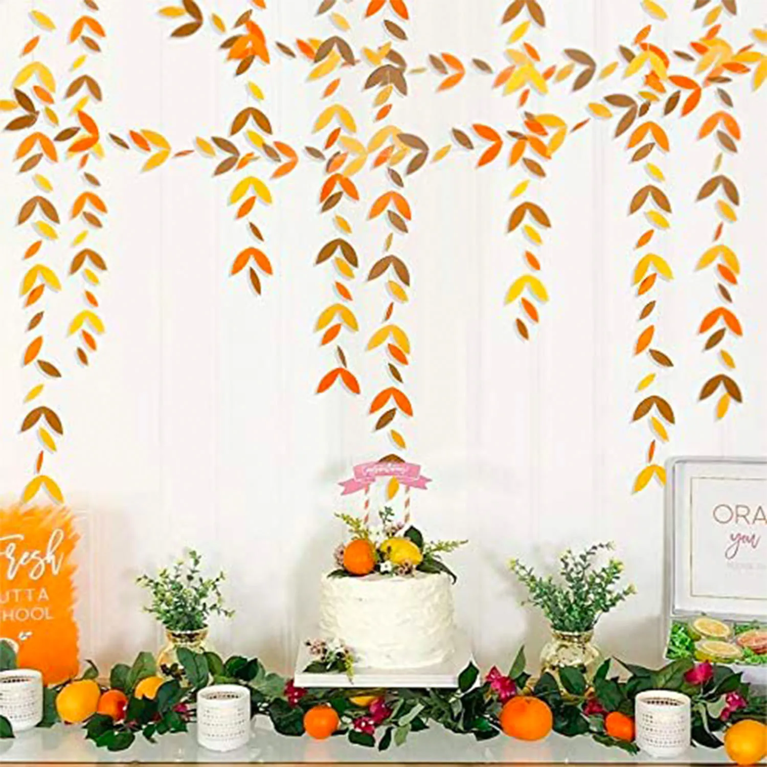 

Fall Thanksgiving Leaf Birthday Party Wedding Decorations Autumn Orange Yellow Brown Paper Leaf Garlands Streamer Leaves Banner