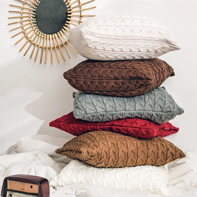 Коричневый чехол для подушки вязаное украшение дома 45x45 см квадратный красный