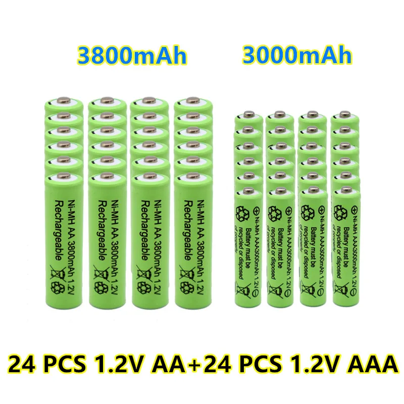 New 1.2V AA 3800mAh NI-MH Rechargeable Batteries+1.2 V AAA 3000 mAh Rechageable battery | Электроника