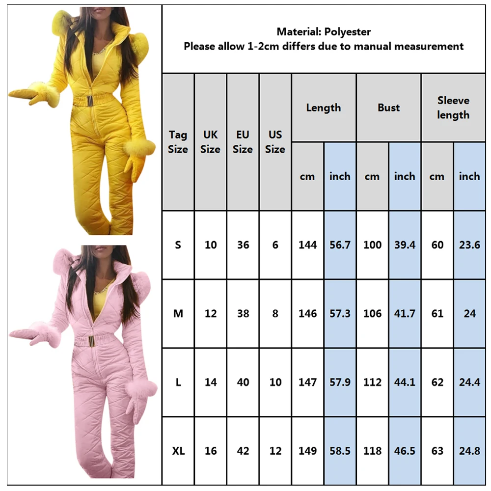 Женский цельный лыжный комбинезон Повседневный хлопковый толстый зимний теплый