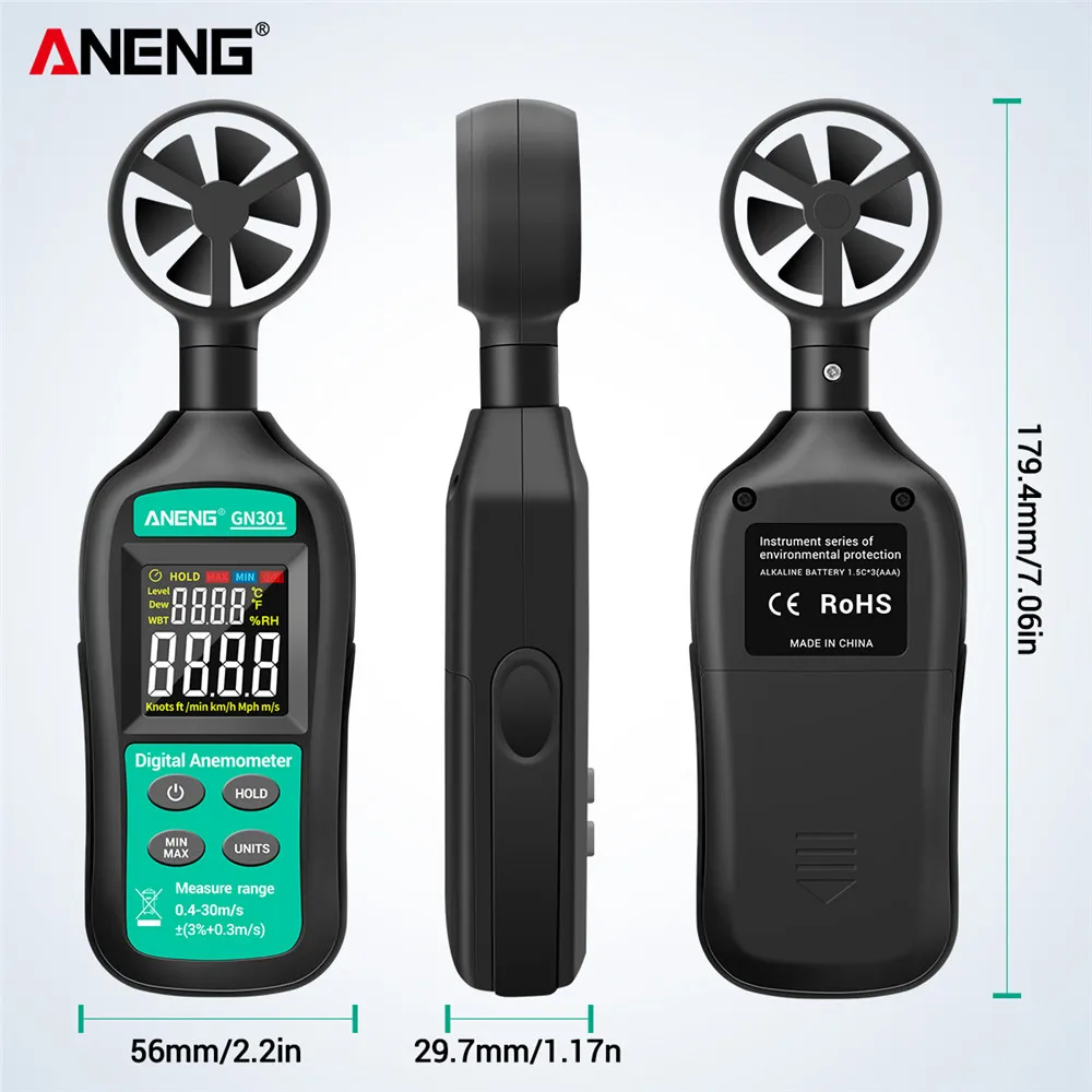 

ANENG Handheld Digital Anemometer High Precision Wind Speed/Temperature Meter Digital Meteorograph Compact & Ultra-Lightweight
