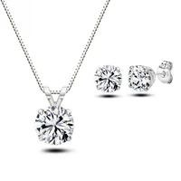 fast shipping new 925 sterling silver womensgirls cz chain necklace earrings wedding jewelry sets gifts