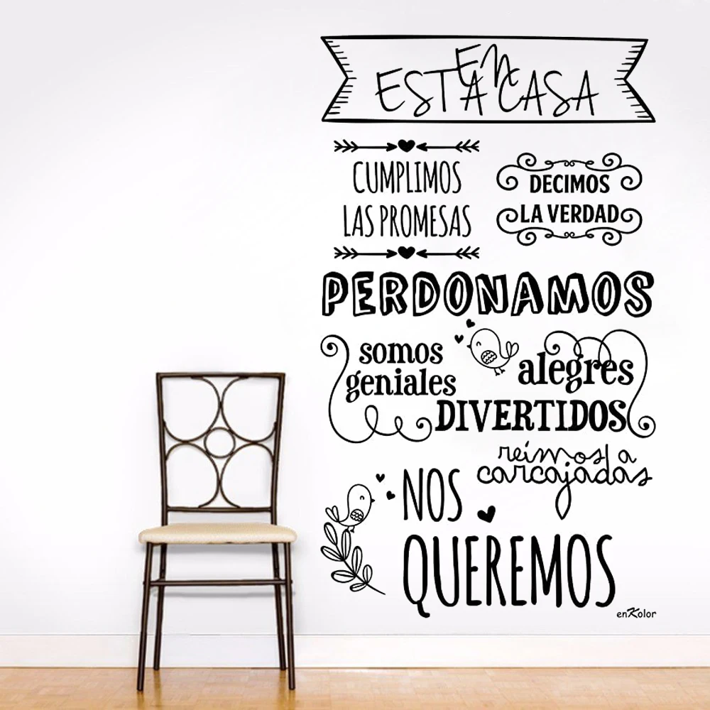 

En Estacasa Cumplimos Las Promesas Vinyls House Rules Wall Stickers Spanish Quotes For Kitchen Livingroom Decor Decals RU2025