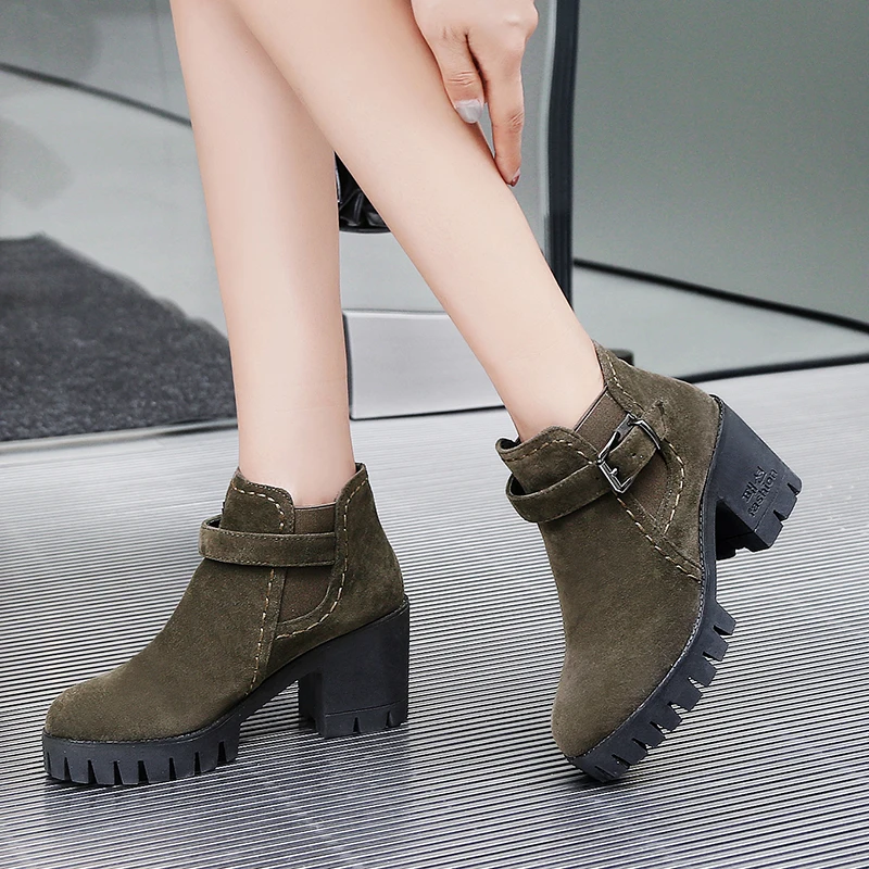 2019 г. Новые зимние толстые ботильоны женские ботинки красные Модные на высоком