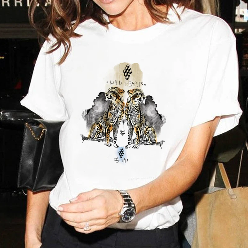 

Minimalist Women T-shirt Summer Leopard Printing Short-sleeved Tops & Tees O-Neck Casual Girl's Large Size Tshirt 100% Cotton