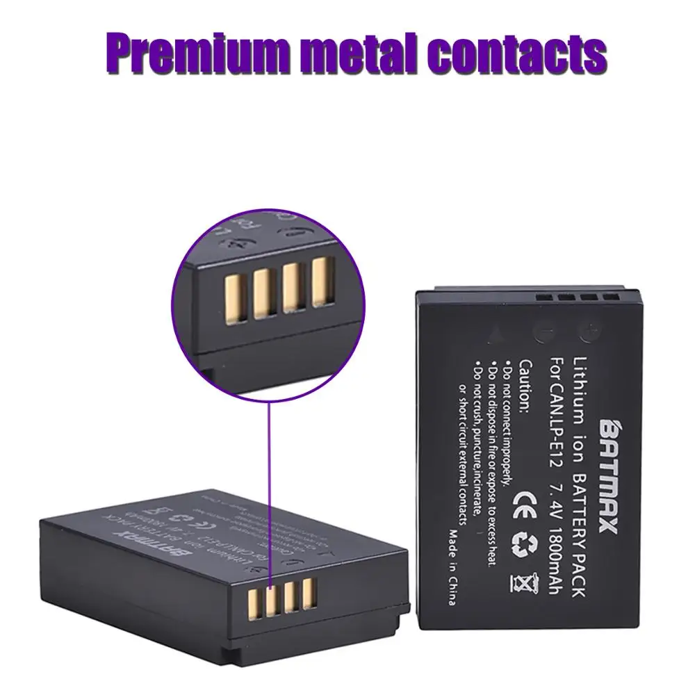 Аккумулятор Batmax LP-E12 LPE12 + двойное зарядное устройство со светодиодной подсветкой