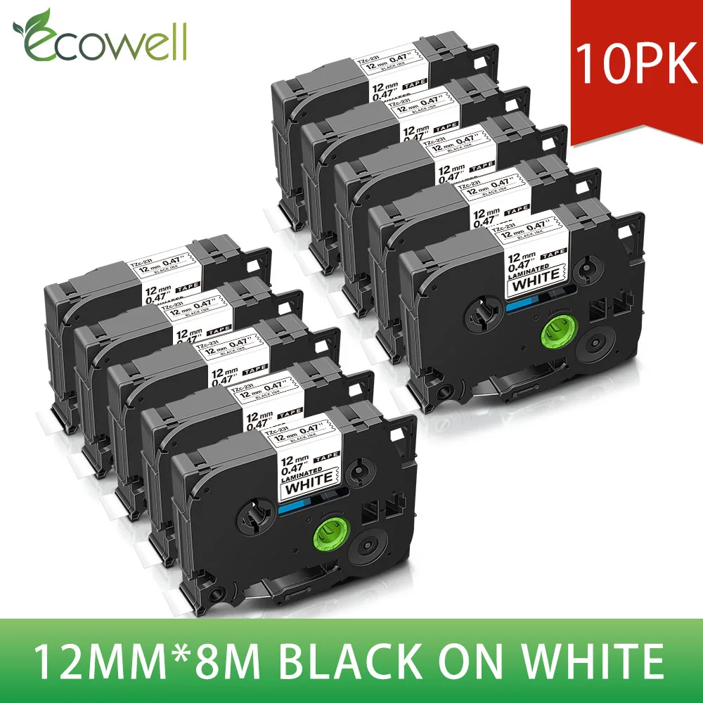 Этикетки Ecowell 10PK 12 мм черный на белом 231 совместимы с 131 431 531 631 731 для