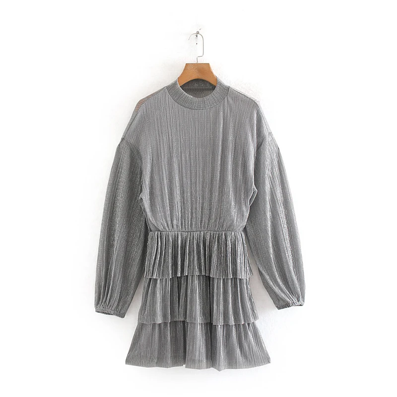 Осеннее и зимнее женское платье повседневное однотонное с высоким воротником