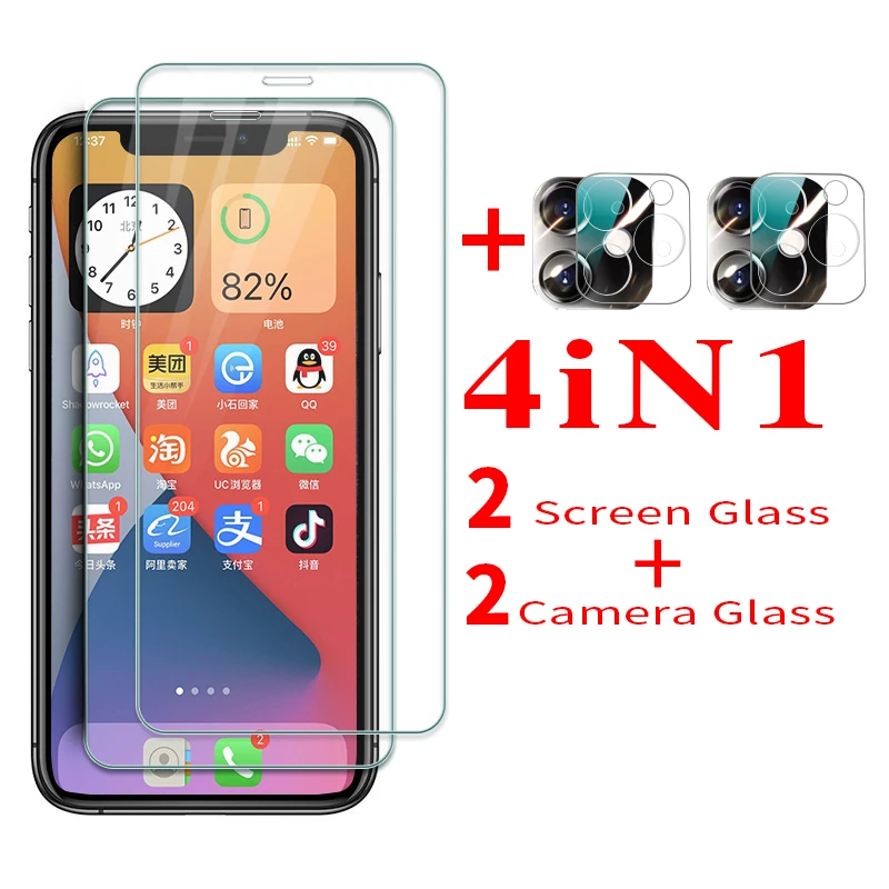 

4 в 1 для iphone 11 pro max 12 mini защита для экрана закаленное стекло для iphone 12 11 пленка для объектива камеры защитное стекло HD