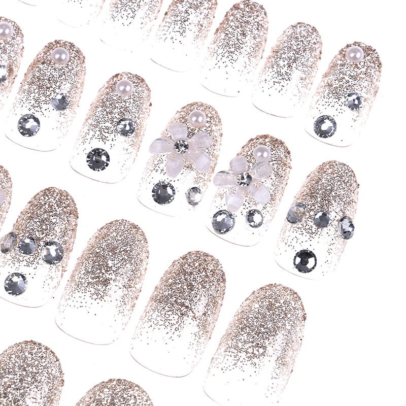 Полезные Новые 24 шт накладные ногти белый жемчуг кристалл элегантный полный