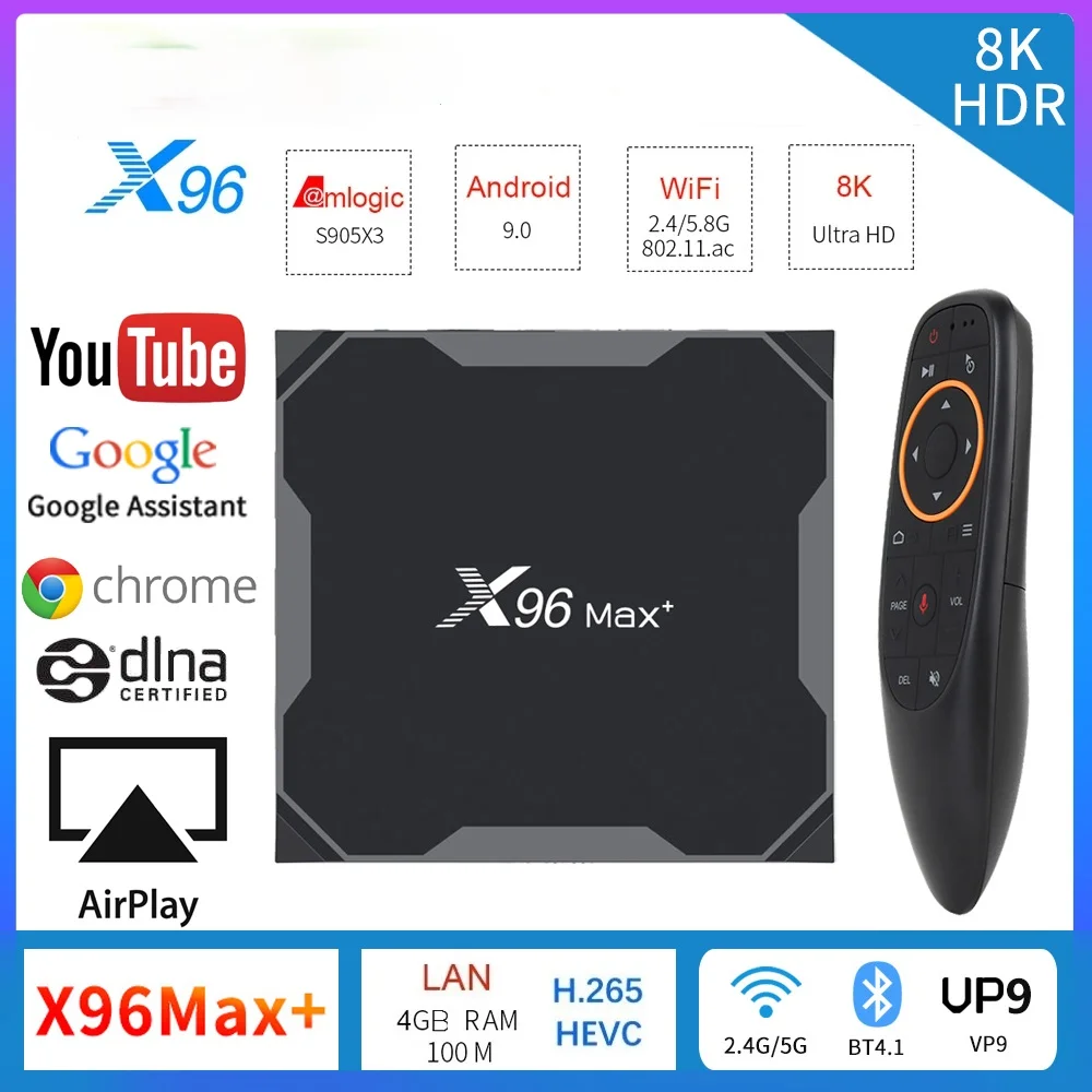 

Android 9.0 Smart TV BOX X96 MAX Plus 4GB 64GB 32GB Amlogic S905X3 Quad Core 8K Video Player Wifi 2.4/5G Set-top tv box x96 max+