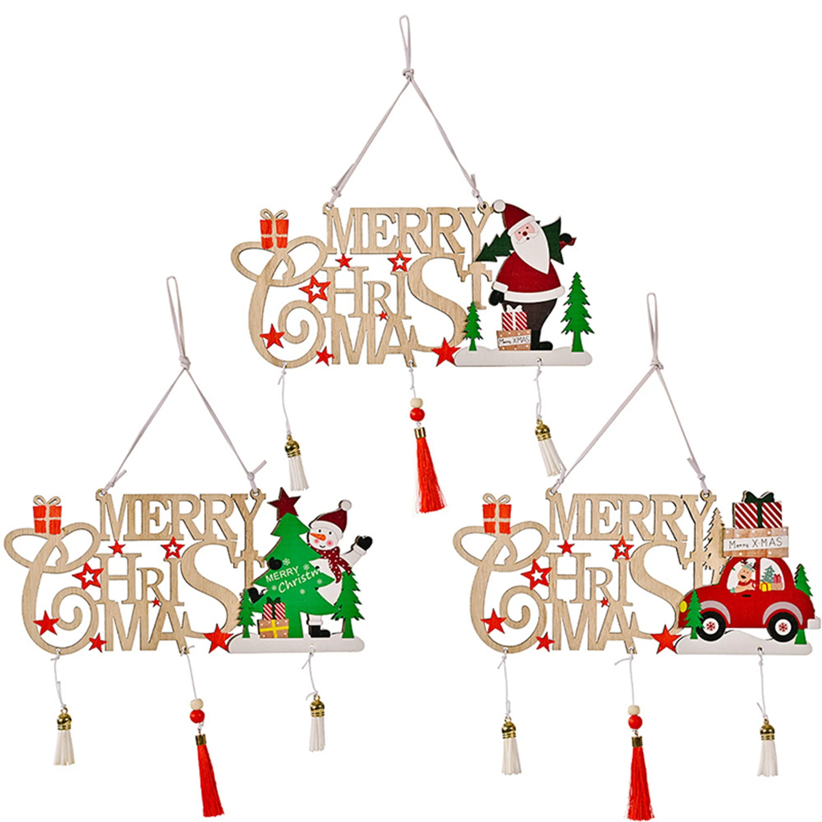 

Надпись с надписью "Merry Christmas", подвесной декор с кисточками, деревянный праздничный тематический мультяшный кулон на рождественскую елку дл...