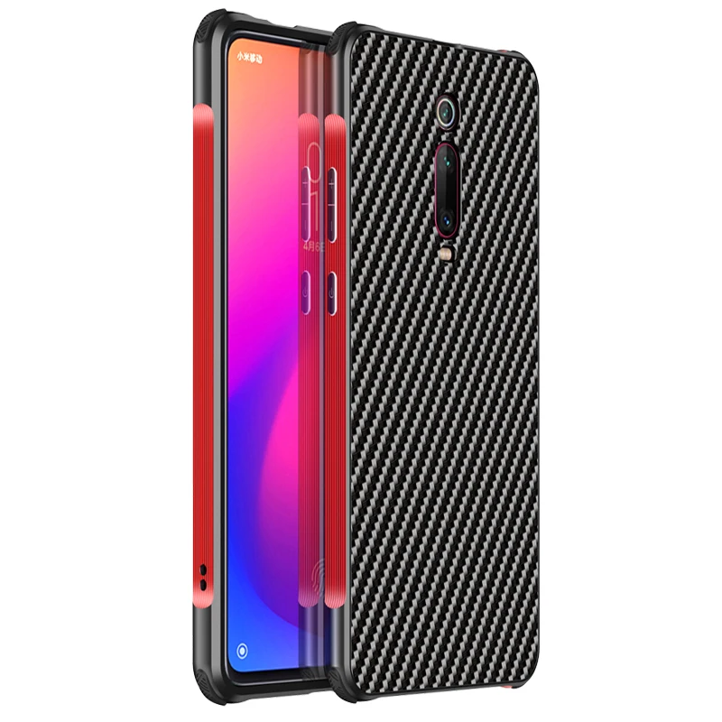 Роскошный Алюминиевый металлический чехол для Xiaomi mi 9 T/Pro/Red mi K20/Pro ультра тонкий жесткий карбоновый элемент задняя крышка чехол красный mi K20 - Цвет: Black Red