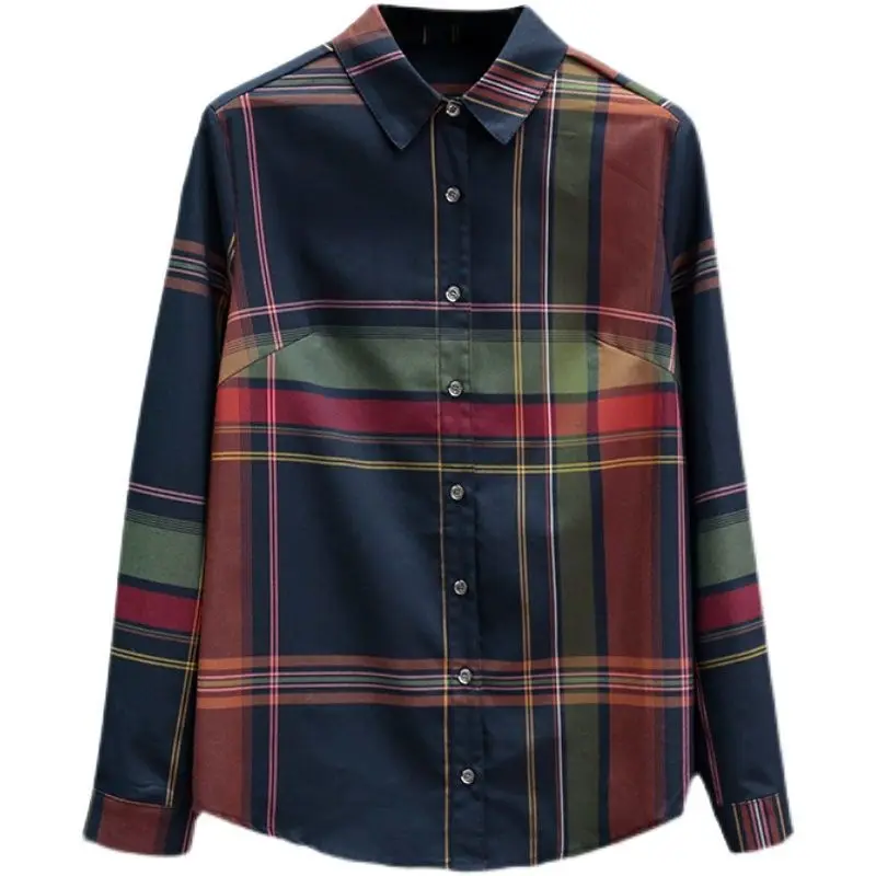 

European station women's 2021 new European fashion Plaid Shirt women's versatile design