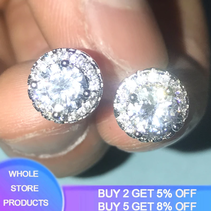 

YANHUI Fine Female Small Round Stud Earrings Vintage 925 Sterling Silver Wedding Jewelry Zirconia Diamond Earrings For Women