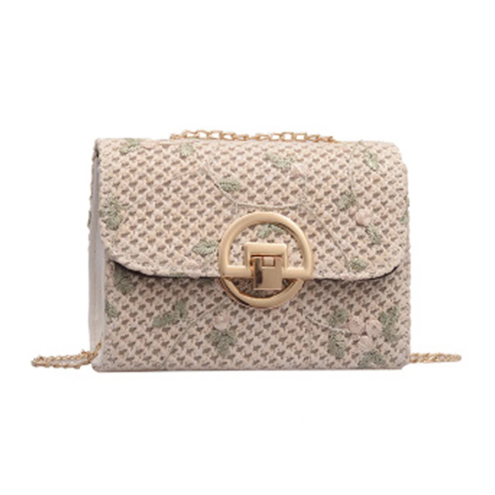 

Female Personalized Korean Straw Wear-resistant Crossbody Bag Ladies Fashion Retro Chain Embroidered Portable Shoulder Bag