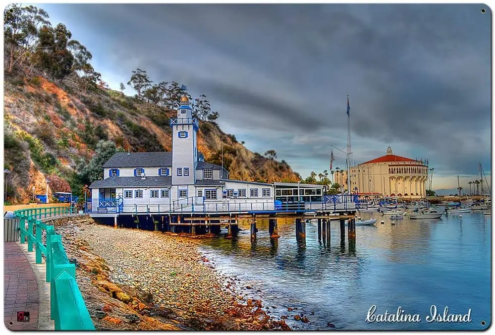 

Losea Lighthouse Catalina Island Satin Metal Tin Sign Wall Art Decor for Living Room Vintage Art Coffee Bar Signs Home Decor