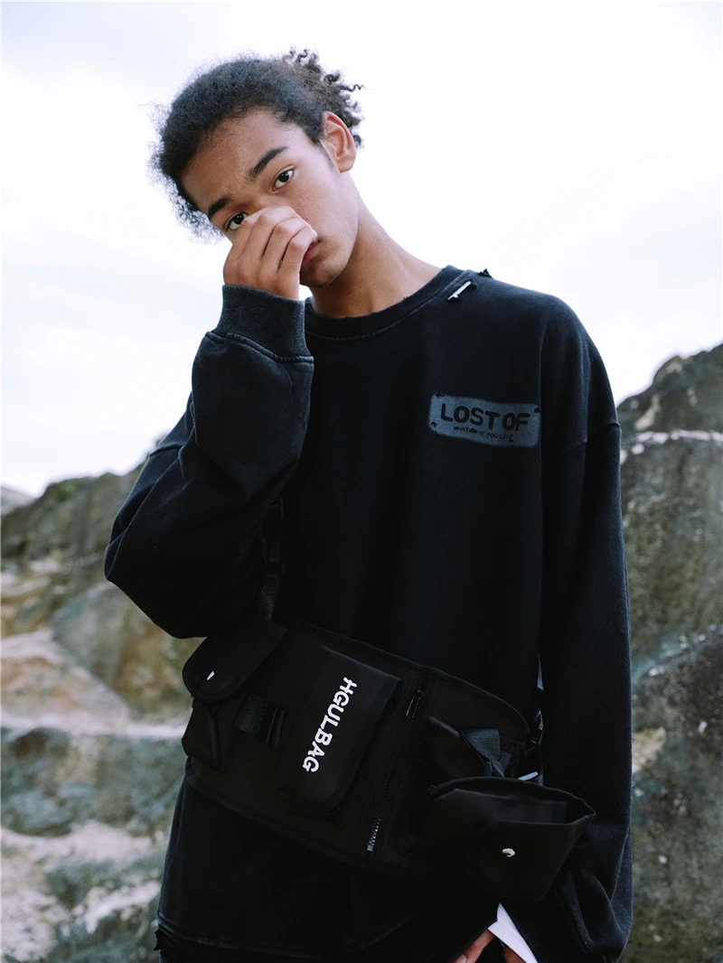 CoooColl Sweatshirts Kanye West Winter 19FW DESTROY Distress Old Crush SWEATSHIRT Streetwear HipHop Fashion Black Casual Men