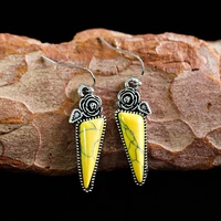 charming triangle drop earrings for women bohemian retro flower long pendant yellow resin men party gift