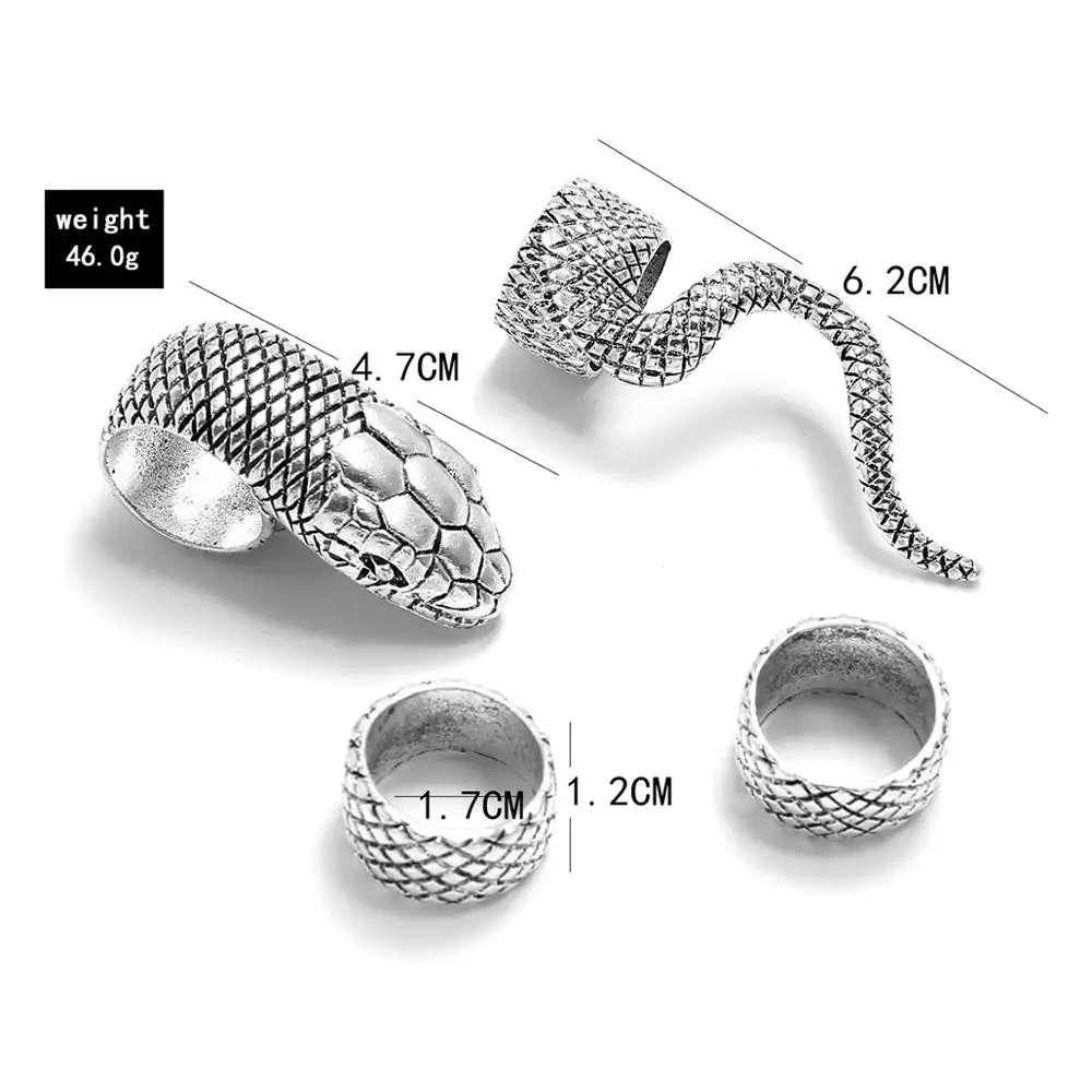 

4Pcs/Set Snake Ring Set Joint Rings Gothic Steampunk Vintage Punk Metal Knuckle Jewelry ,For Women Men Couple Gifts
