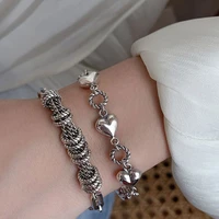 silver circle heart bracelet for women vintage tassel bracelet jewelry gifts